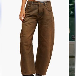 Free People Good Luck Coated High Waisted Ankle Barrel Jeans Size 30